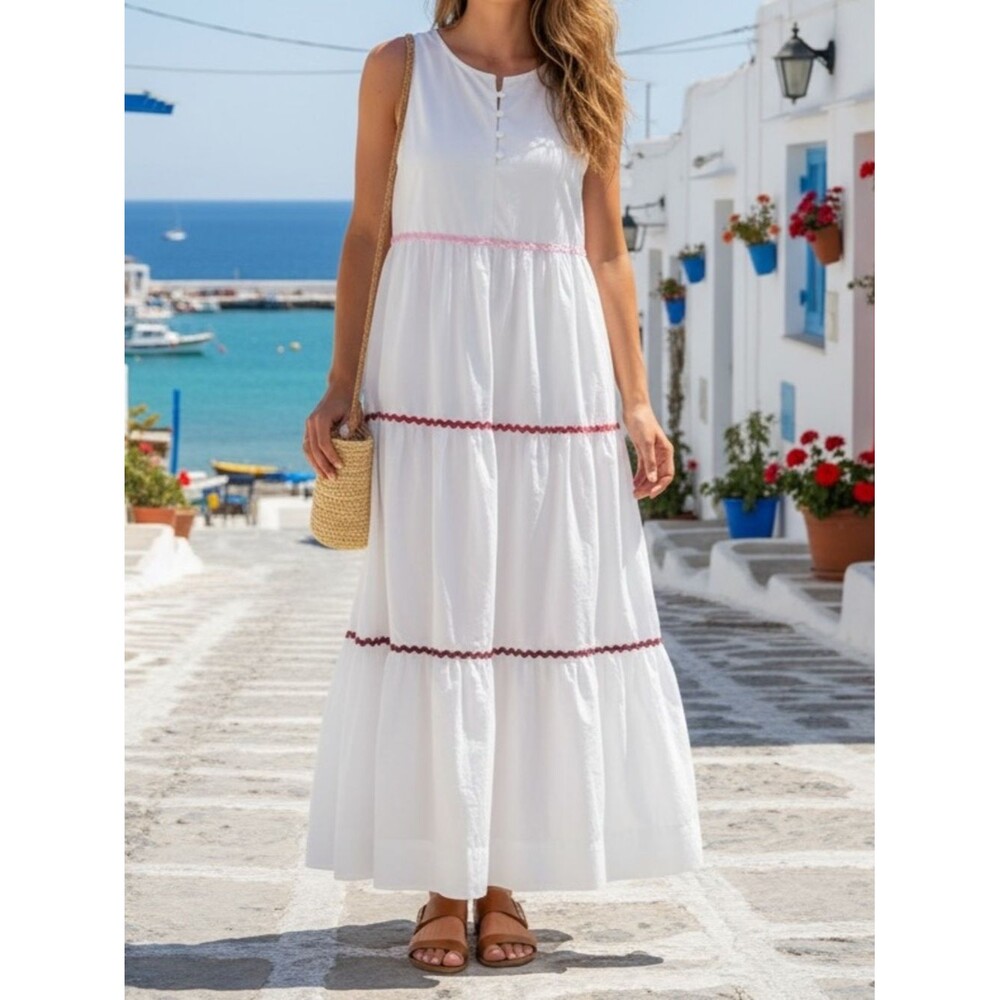 Madewell Cotton White Tiered Maxi Dress with Slip in Womens Size Small
